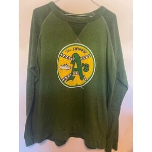Majestic Threads Mens 2XL Oakland Athletic's Terry Cloth Long Sleeve Crew Neck